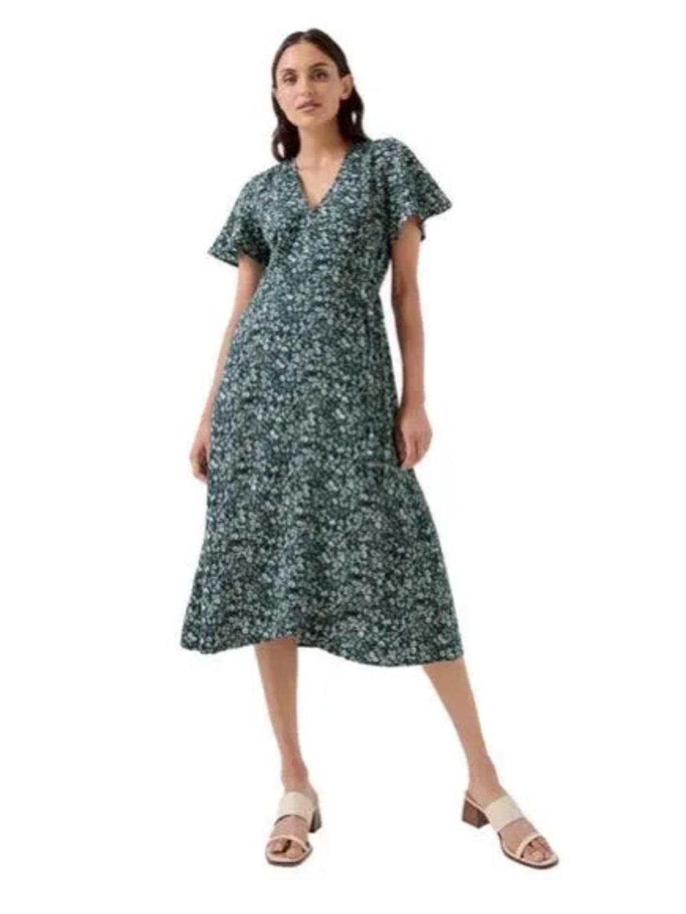 Pact Organic Cotton Cafe Crepe Wrap Dress Floral Earth Friendly Midi Length Sz M - Picture 11 of 12